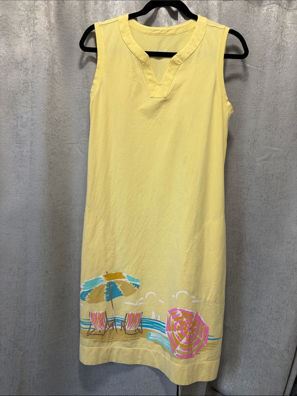Sleeveless Yellow Beach-Print Midi Dress SMALL - Picture 3 of 17